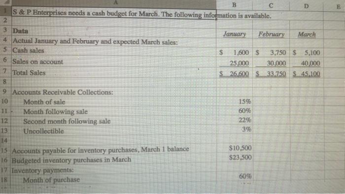 please post excel formulacomputation B 1 S & P Enterprises needs a