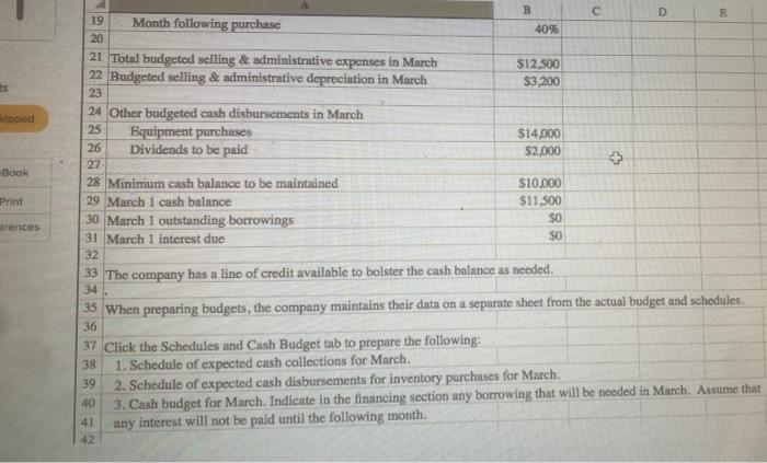 cash budget for March. The following information is available. 2 3 Data