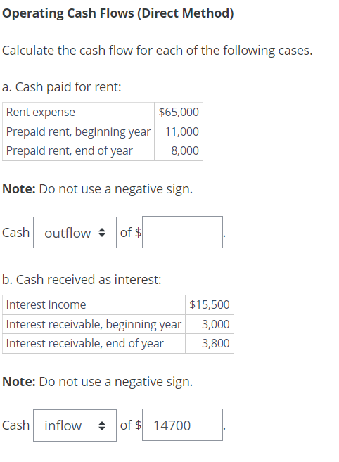  Operating Cash Flows (Direct Method) Calculate the cash flow for each