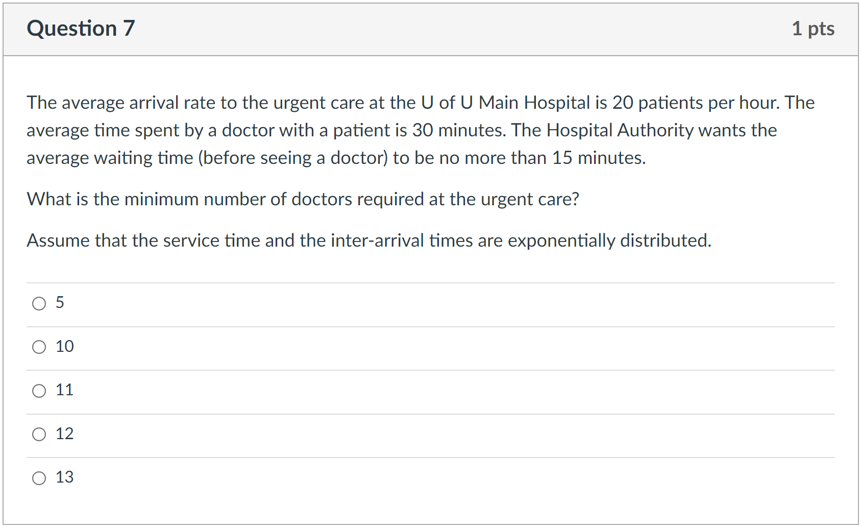 Question 7 1 pts The average arrival rate to the urgent