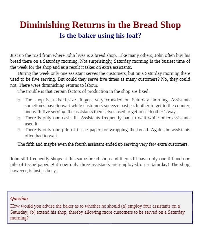 Diminishing Returns in the Bread Shop Is the baker using his