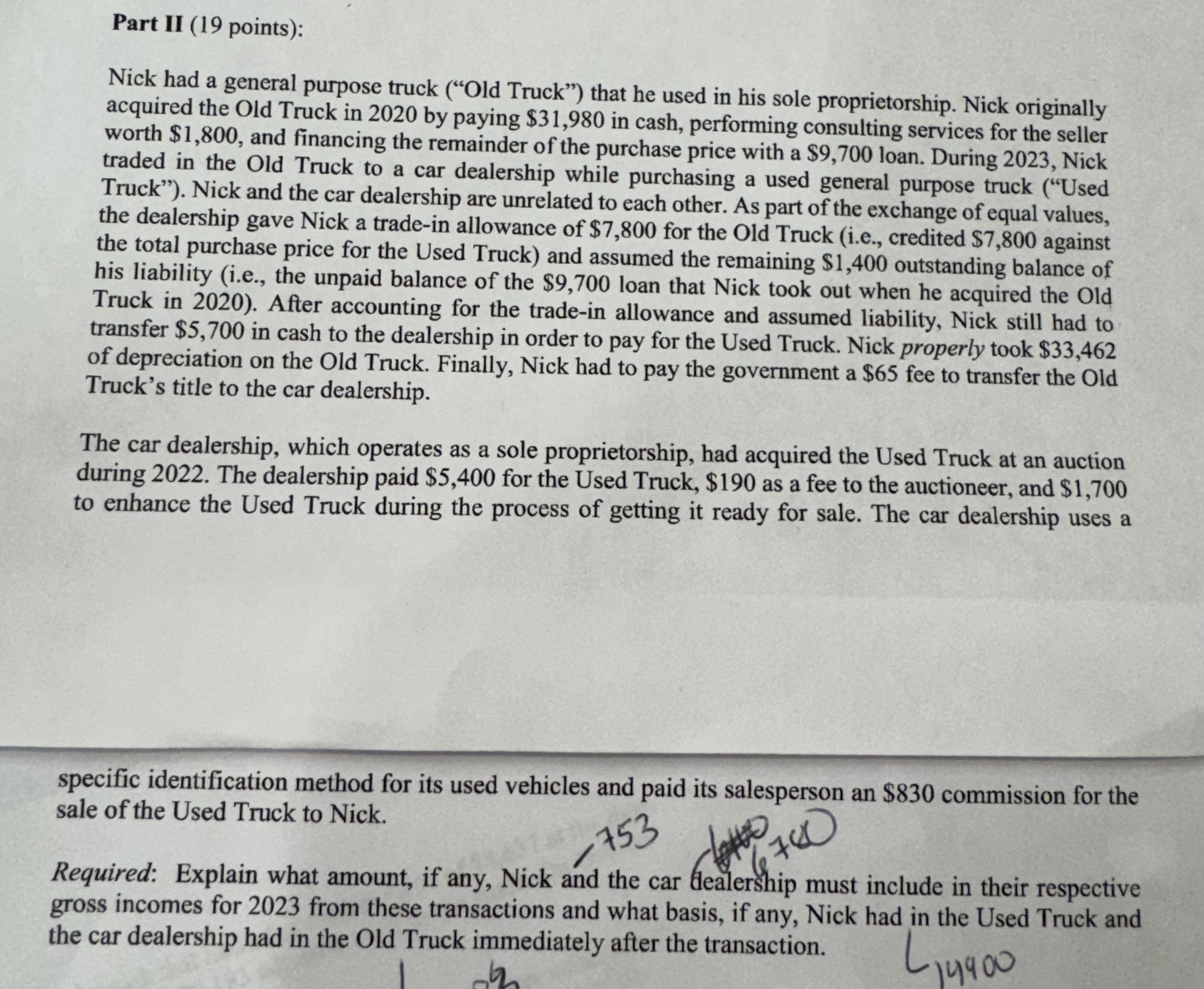  Part II (19 points): Nick had a general purpose truck ("Old