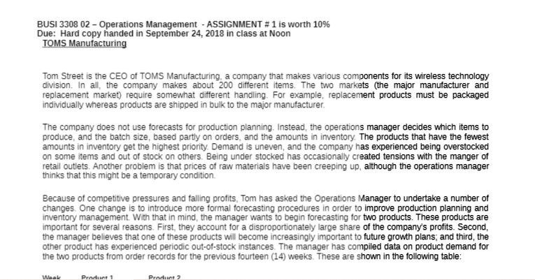 BUSI 3308 02 - Operations Management - ASSIGNMENT # 1 is