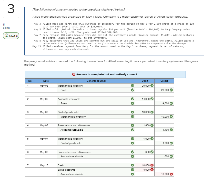 What did I get wrong? 3 5 points 00:45:18 [The following