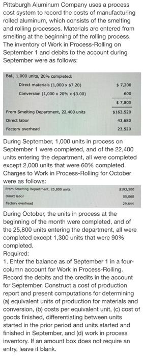  2. Provide the same information for October by recording the October