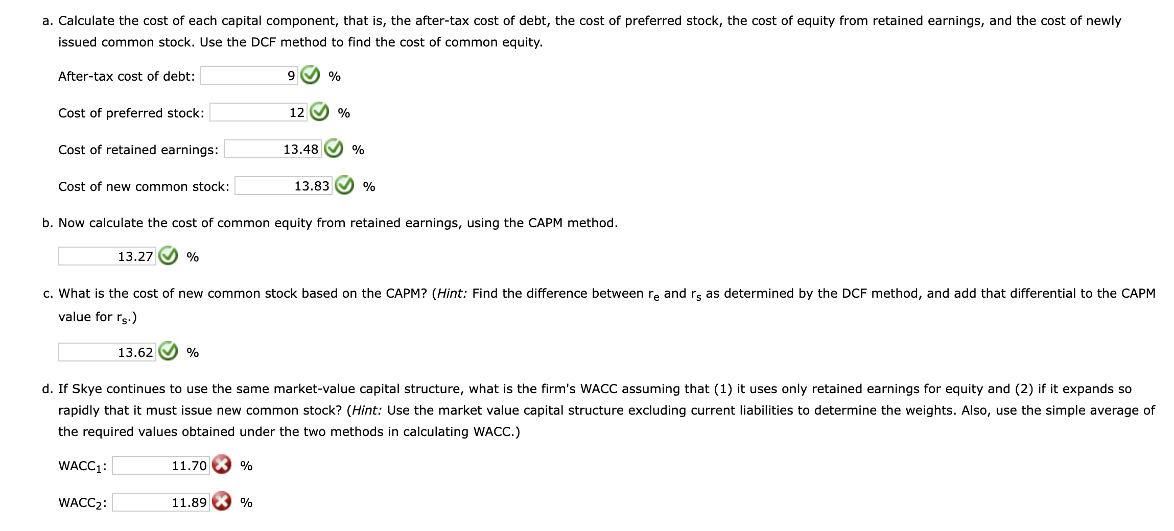 question marked with a red X. Do not round intermediate calculations. Round