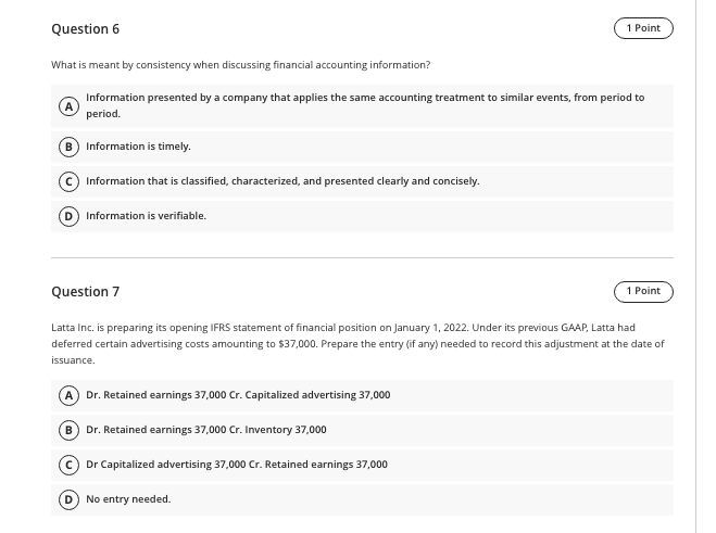 please i need the answer quickly Question 6 1 Point What