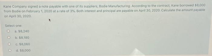 need help asap Kane Company signed a note payable with one of
