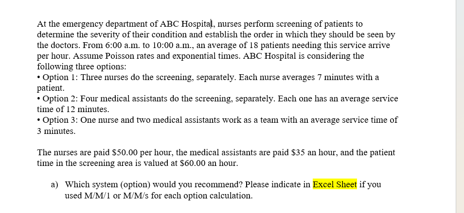  Which system (option) would you recommend? Please indicate in Excel Sheet