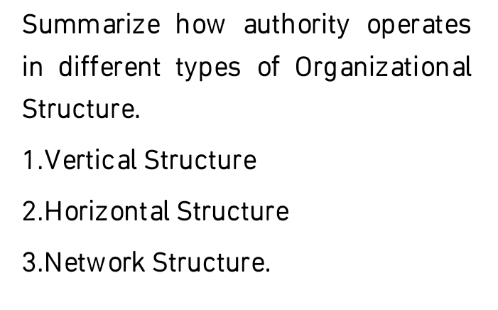 Understanding Organizational Structure Summarize how authority operates in different types of Organizational