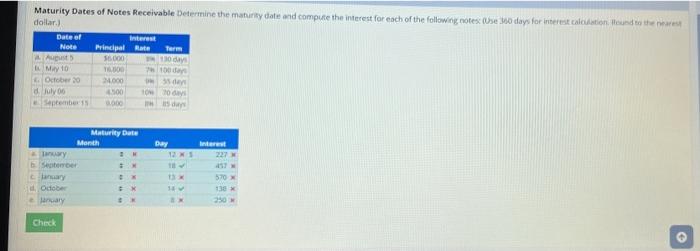 please answer Maturity Dates of Notes Receivable Determine the maturity date and
