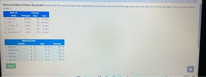 compute the interest for each of the following notes se 30 days