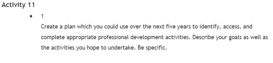  Activity 1 1 o 1 Create a plan which you could