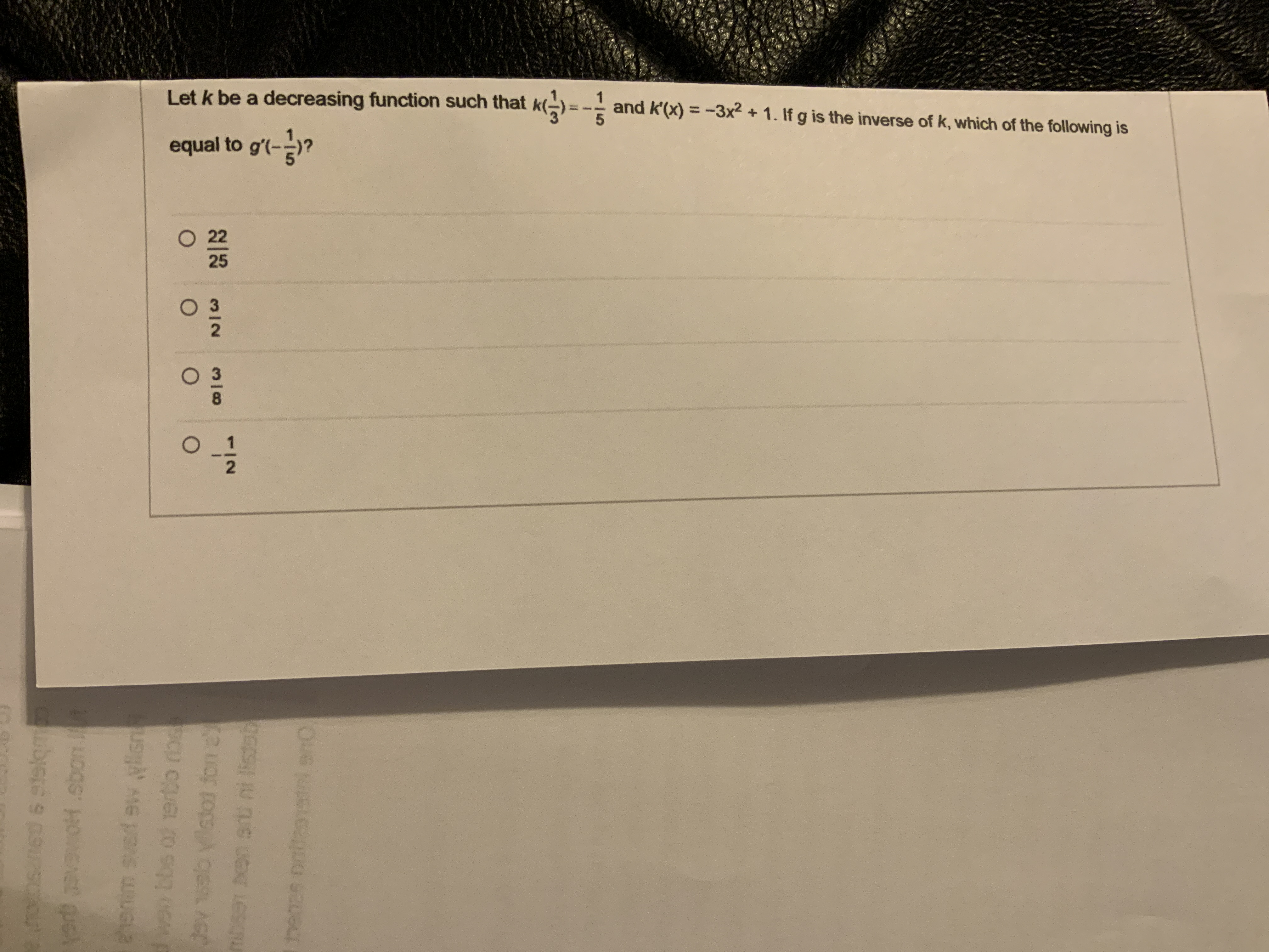 Let k be a decreasing function such that k(2) = -