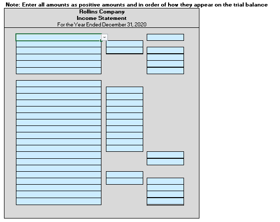 Adjusted Trial Balance December 31, 2020 Hote: Enter all amounts as positiue