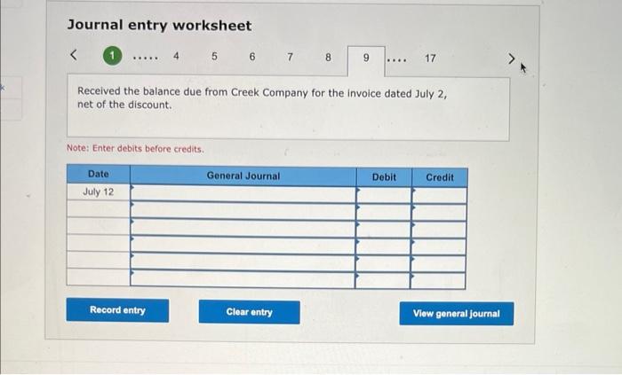 July 9 Purchased merchandise from Leight Conpany for $2,600 under credit terme
