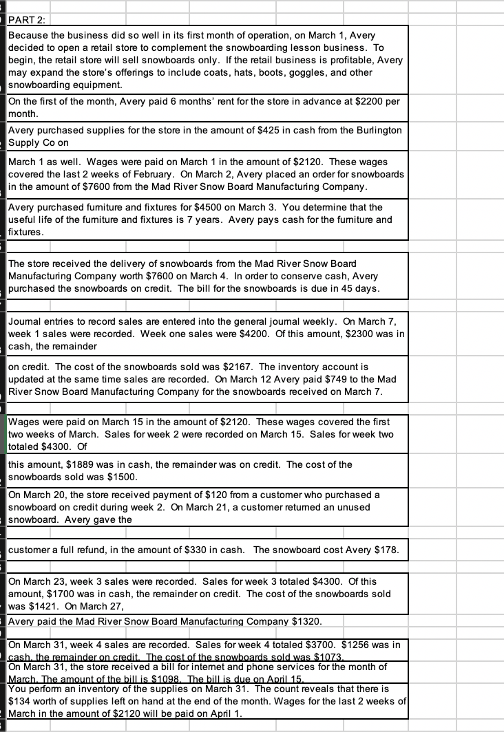 general journal entry, adjusted entry, and closing entry for MARCH (PART 2