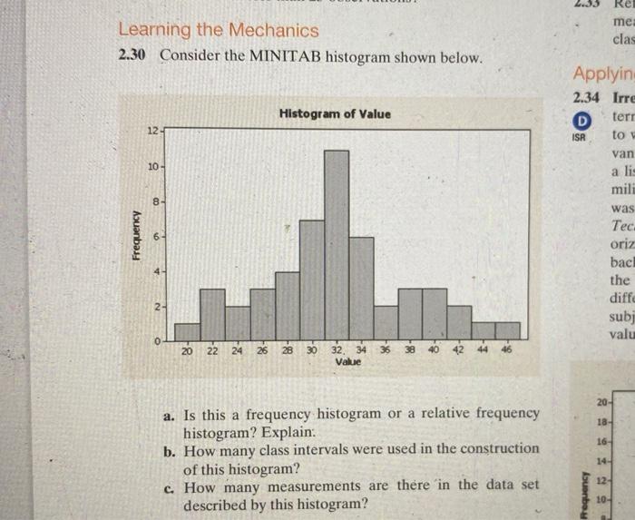 2.30 please Learning the Mechanics 2.30 Consider the MINITAB histogram shown below.