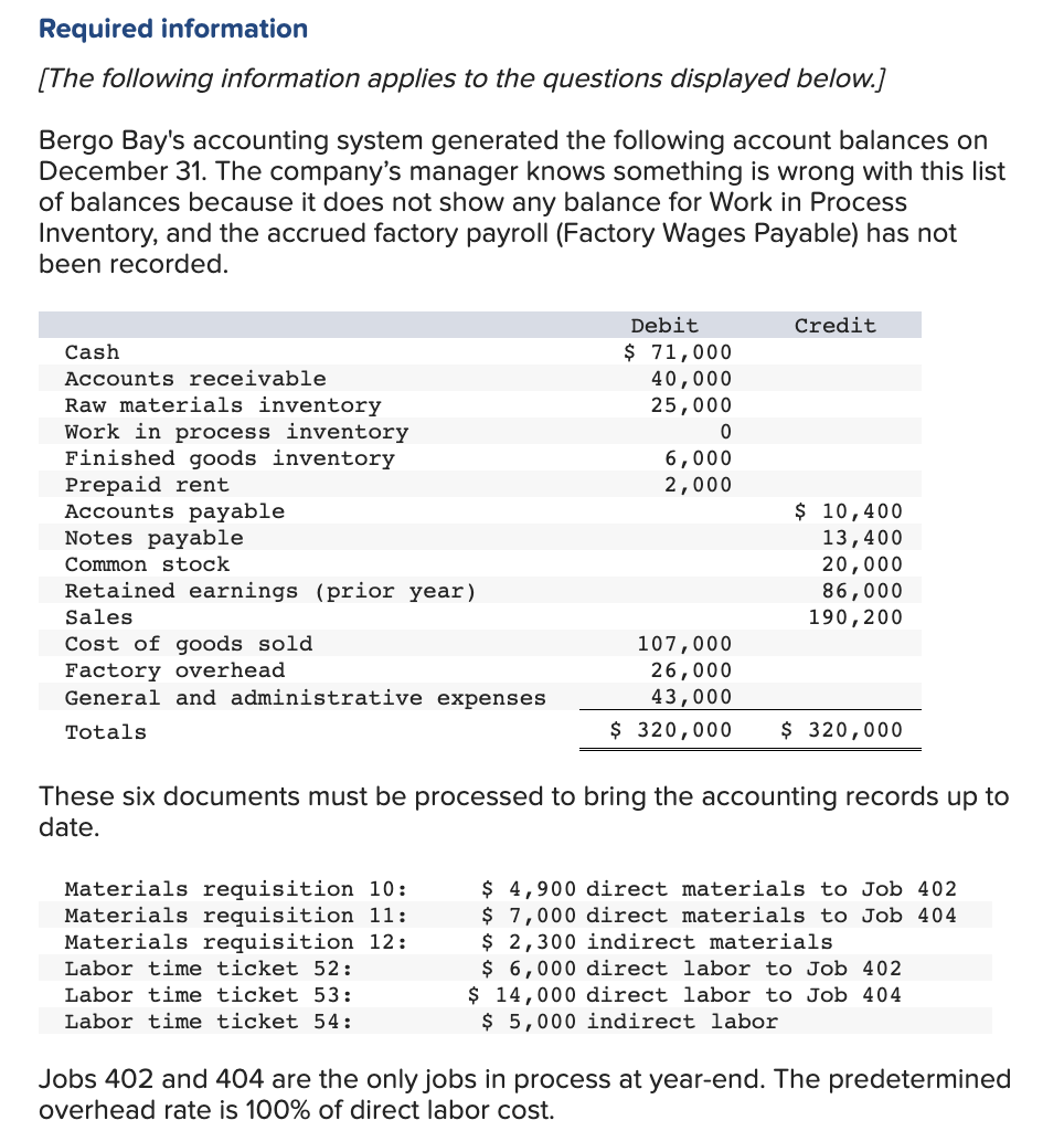 Please Help this is all the information provided Required information [The following