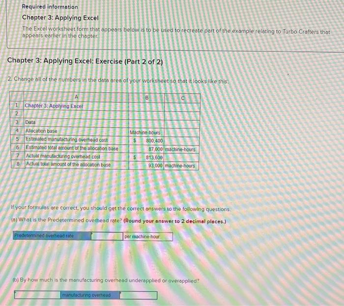  Required information Chapter 3: Applying Excel The Excel worksheet form that