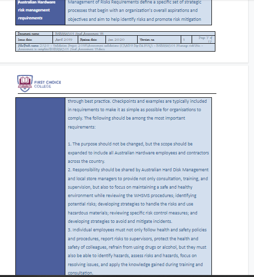 Management Strategy ( https://www.academia.edu/18477776/Australian_Hardware_Marketing_Plan_2013 )ISO31000 Risk Management Fact Sheet (https://iia.org.au/sf_docs/default-source/technical-resources/risk-management15C1DC22A0C2.pdf?sfvrsn=2)Based on these