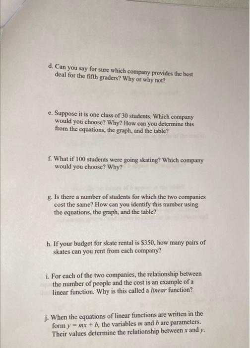 4: Linear Functions 1. Skate Rental (from Algebra for Elementary and Middle