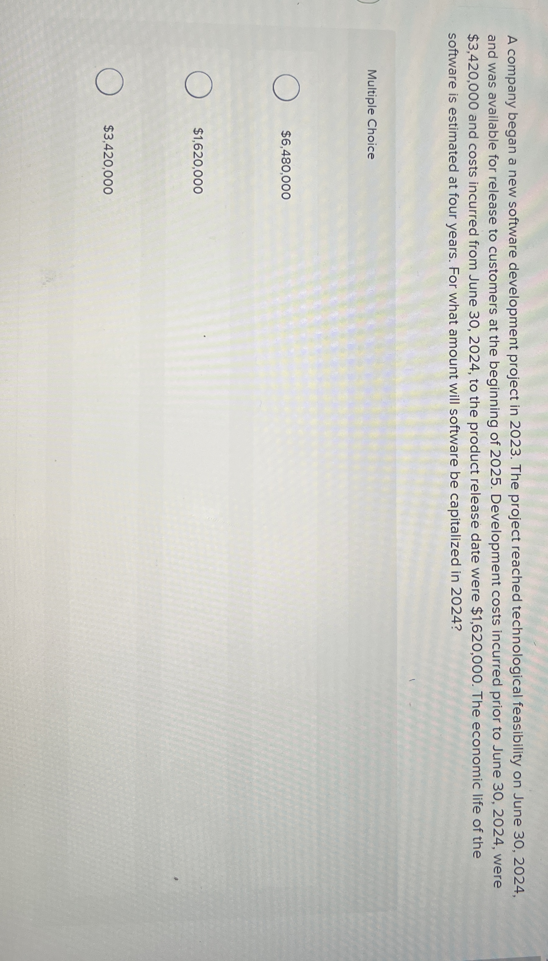  A company began a new software development project in 2023. The