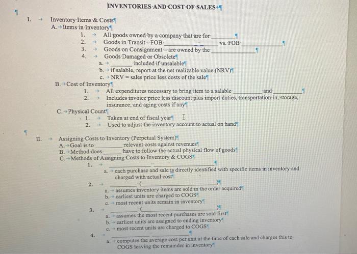 FILL IN BLANKS PLEASE Inventory Items \& Costs' A. Items in Inventory