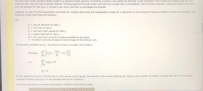  can someone help please? The economic order quantity (EOQ) mode is
