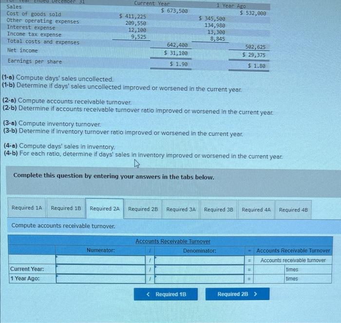 company's income statements for the current year and one year ago follow.