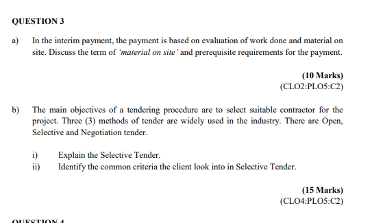 -ESTIMATING & CONTRACT QUESTION 3 a) In the interim payment, the payment