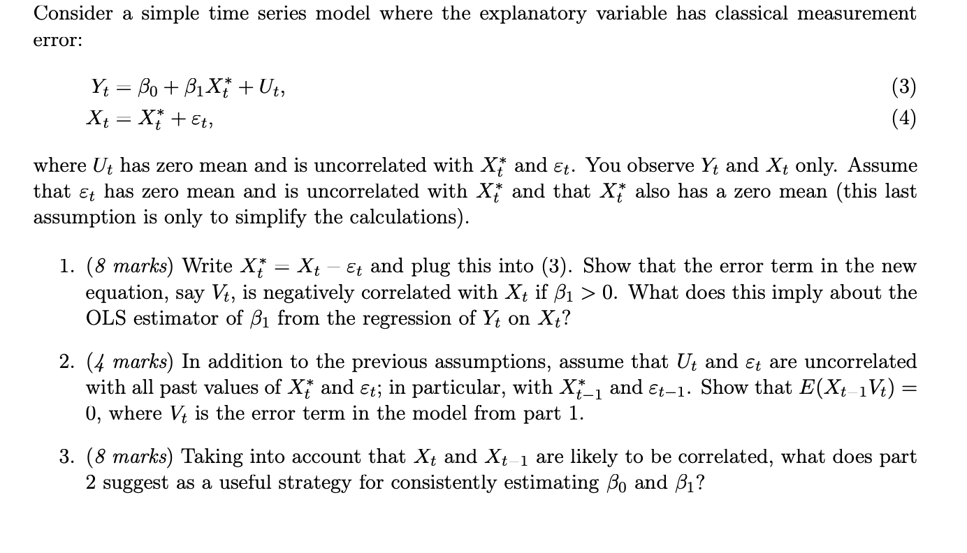 Consider a simple time series model where the explanatory variable has