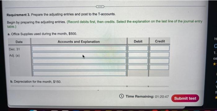 and post to the T-accounts. Begin by preparing the journal entries for