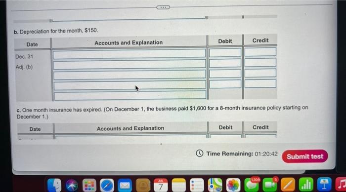 the December transactions. (Record debits first, then credits. Select the explanation on