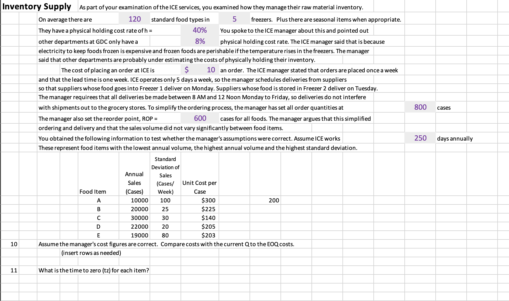 please answer 10-14 in excel and show steps for explanation, then I
