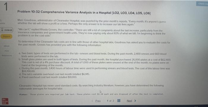 cost and management course Problem 10-32 Comprehensive Variance Analysis in a Hospital