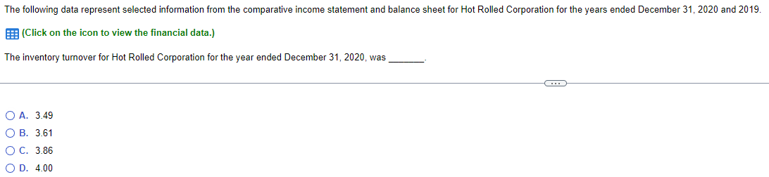 for $91.50 on December 31,2020 . The following data represent selected information
