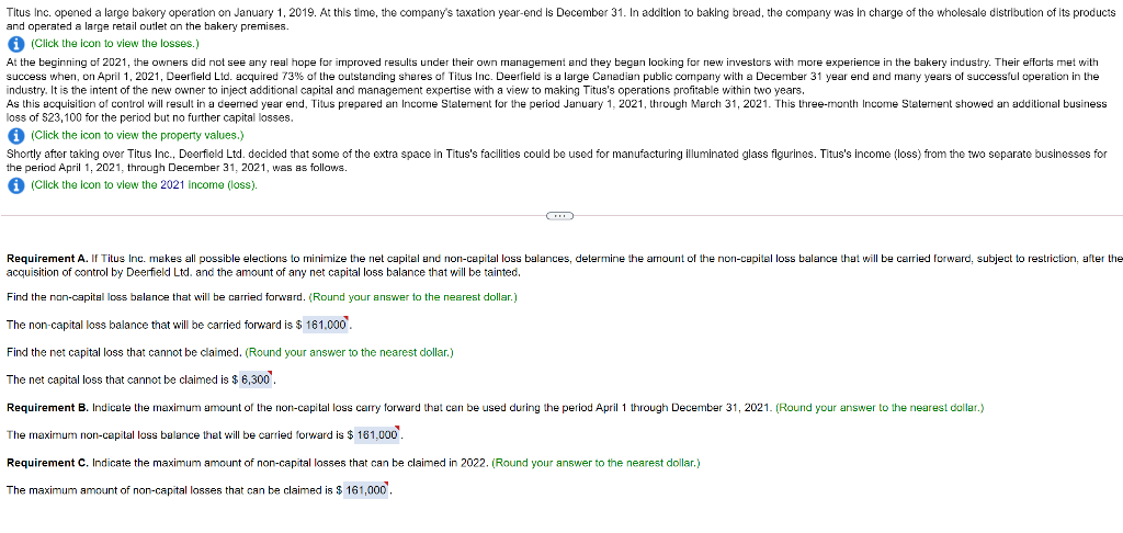 PLEASE SHOW THE CALCULATION Titus Inc. opened a large bakery operation