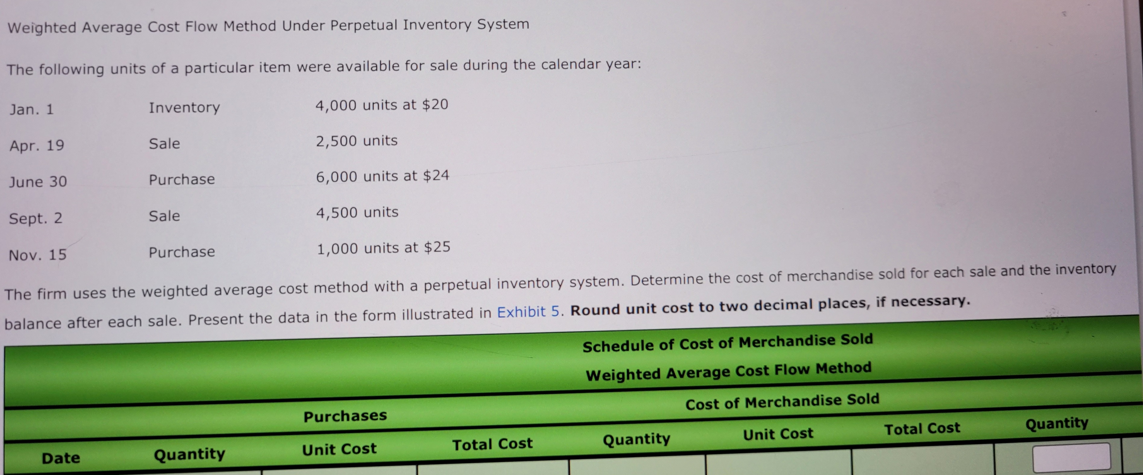 System The following units of a particular item were available for sale