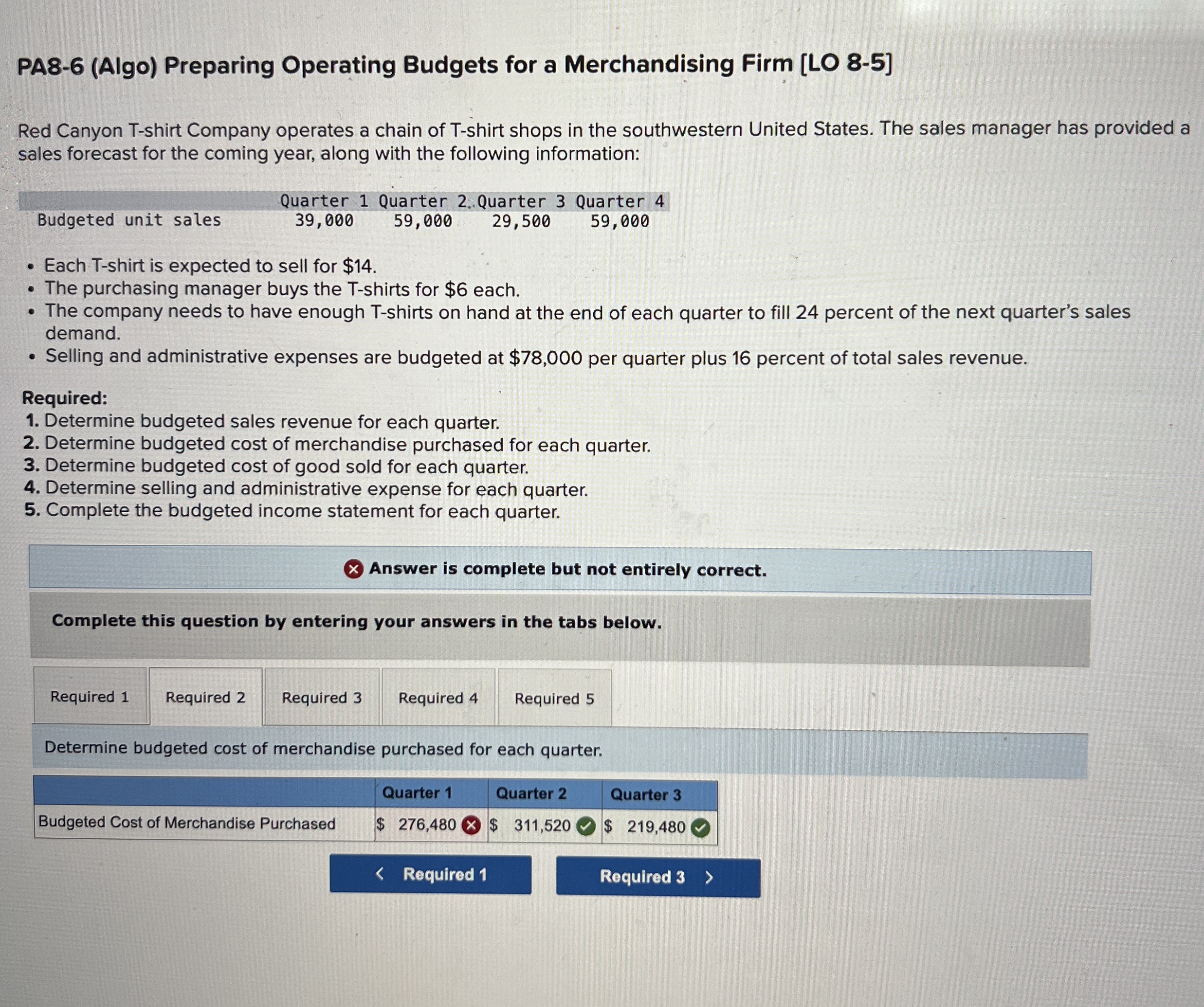  PA8-6(Algo) Preparing Operating Budgets for a Merchandising Firm [LO 8-5] Red