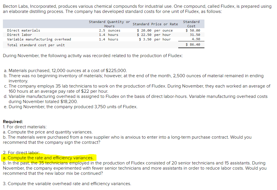 I am having trouble with 2A, computing the efficiency variances. I am