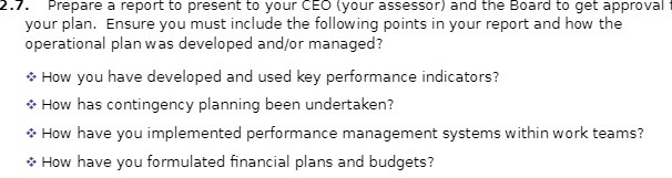  2.1 Prepare a report to present to your CED [your assessor]