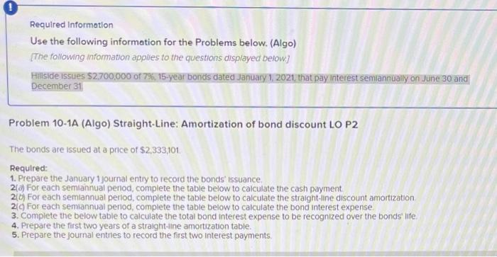 please help :) Required Information Use the following information for the Problems