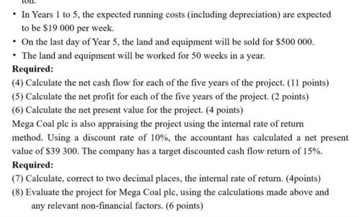  - In Years 1 to 5 , the expected running costs