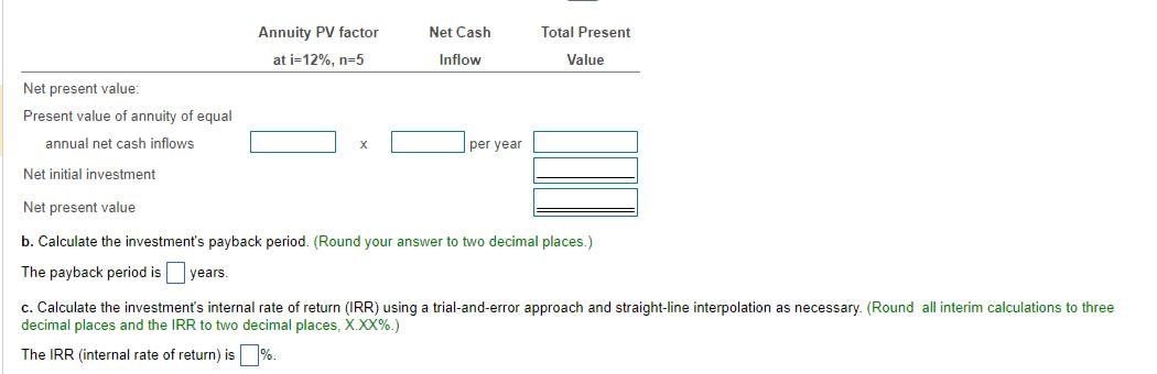 of five years. The estimated cash flows for the equipment are shown