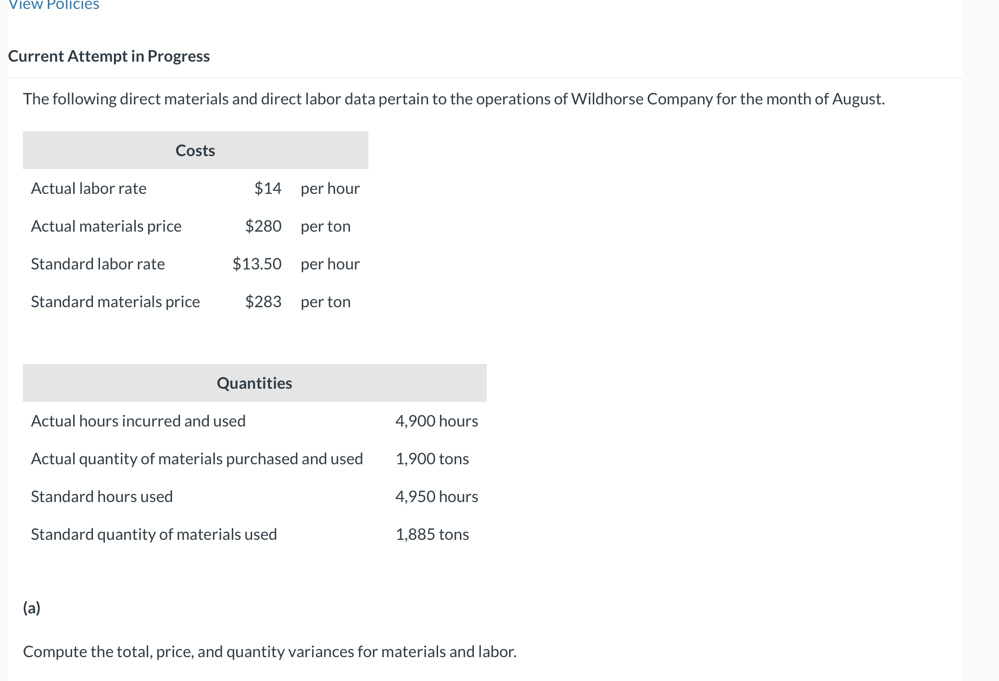 Total materials variance materials price variance materials quantity variance total labor