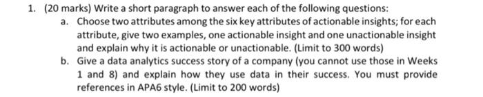  1. (20 marks) Write a short paragraph to answer each of