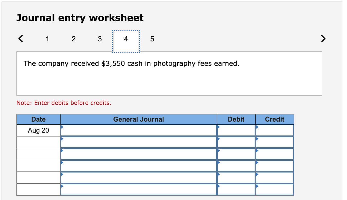 General Journal Debit Credit Date Aug 01 Journal entry worksheet Journal entry