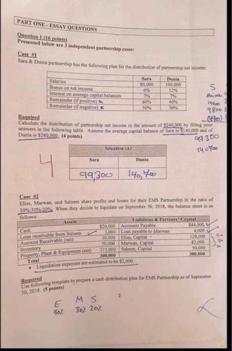  . PART ONE - ESSAY QUESTIONS Question 1 (16 points) Presented