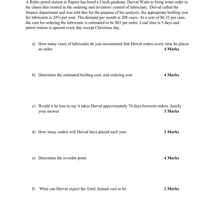 can help me please its EOQ, inventory management A Rubis petrol station